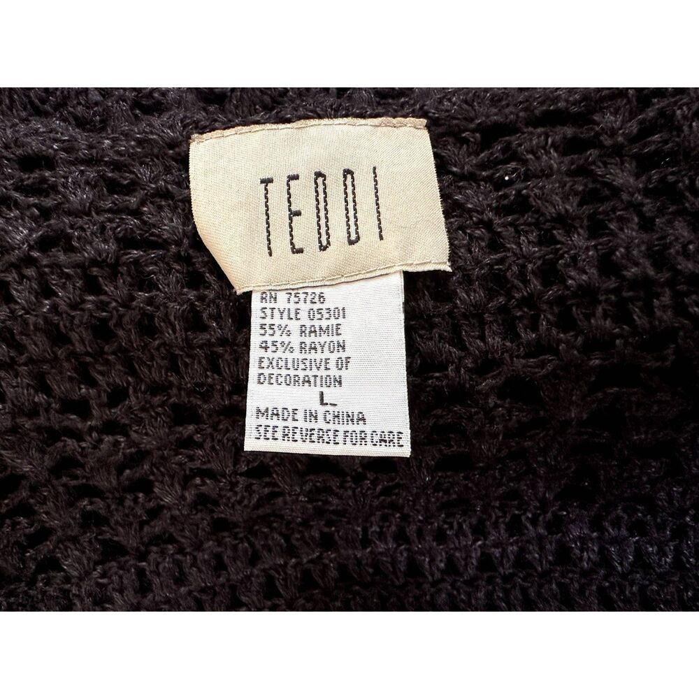 Vintage Black Crochet Cardigan Floral Embroidered Pockets Cottagecore Size L - Picture 4 of 8